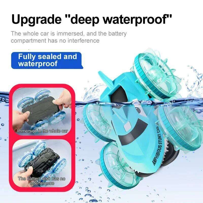 2.4G Amphibious RC Gesture Sensing Double-Sided Stunt Car Remote Control Shark Vehicle with Light Boy Toy Kid Christmas Gift Y260131