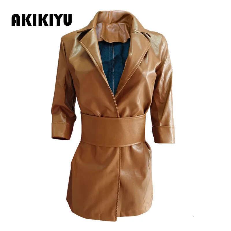Sexy PU Bandage Women's Mini Dress Pure Faux Leather Ladies Jacket-Dress With Belt Autumn Winter Streetwear Vestido Female AKIKIYU - view 6
