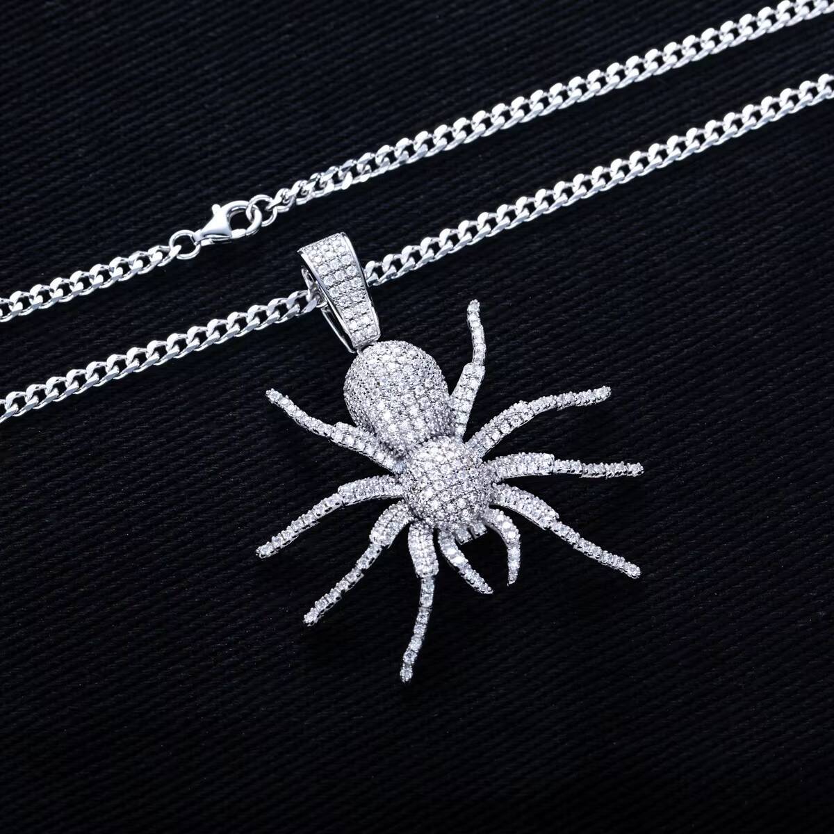 Hip Hop Mens Jewelry Bling Full Moissanite Spider Pendant Pass Diamond Tester 925 Silver VVS Custom Spider Charm Pendants