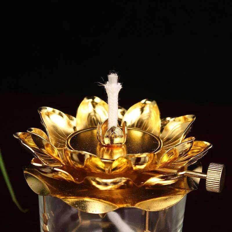 Golden Oil Lamp For Buddhist With Glass Windproof Cover Religious Items Buddha Decoration Y260131