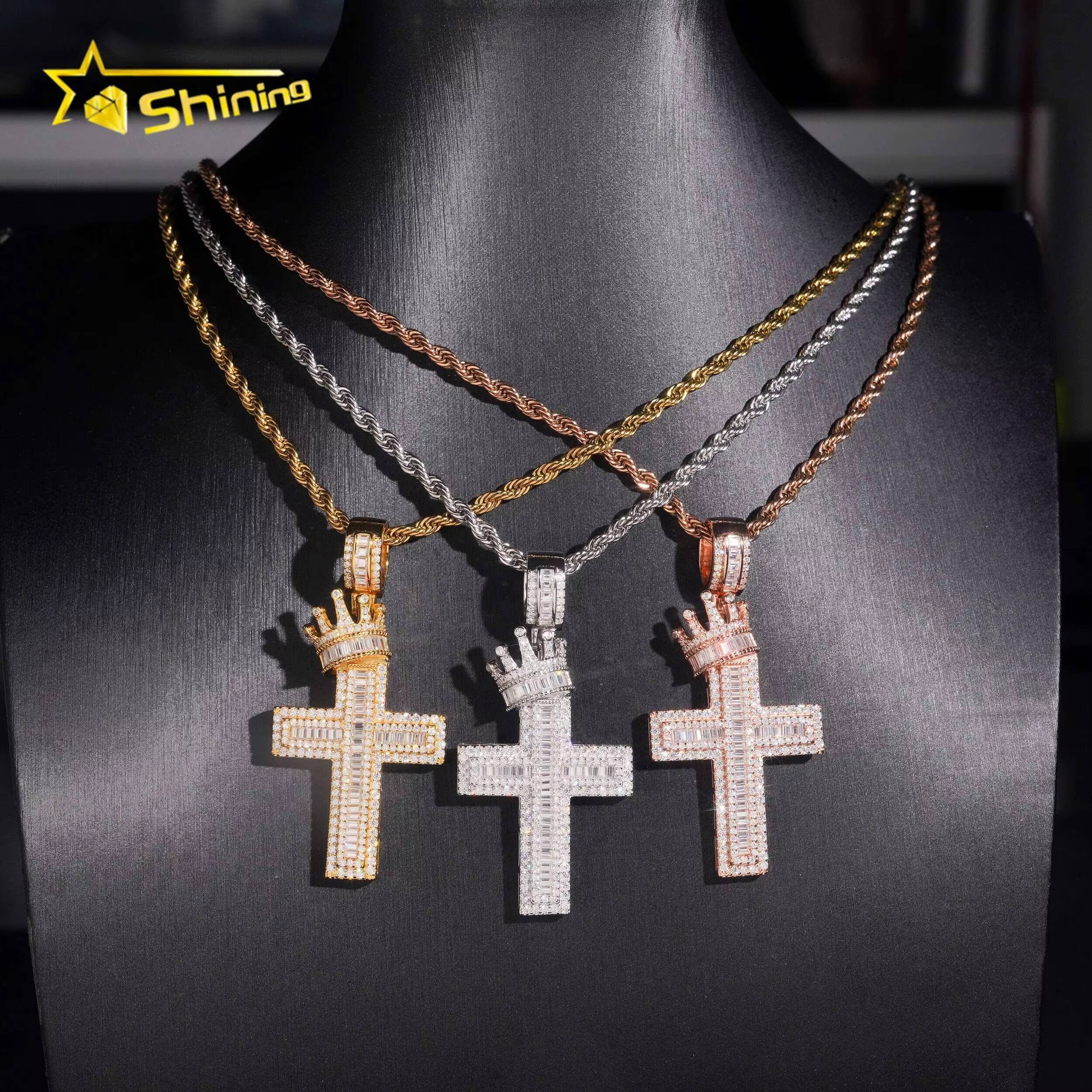D Color VVS Moissanite Diamond Sterling Silver 925 Fashion Luxury Cross Fine Jewelry Moissanite Hip Hop Pendant