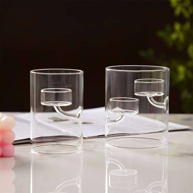 Glass Candle Holder Cylinder Hurricane Candleholder Artistic Tealight Containers for Wedding Party Desktop Room Home Decorations Y260131