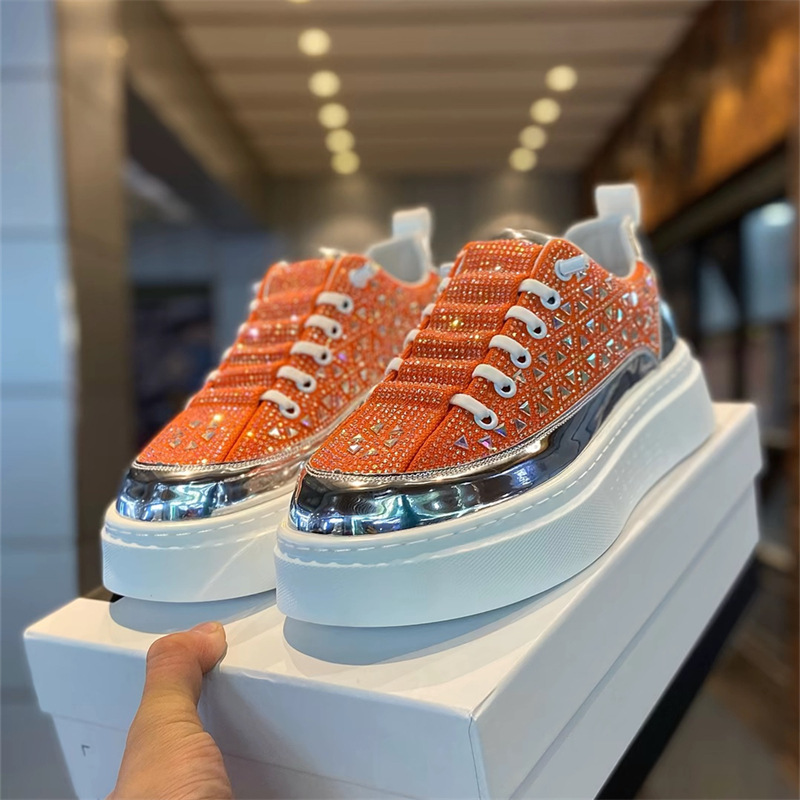 Free Shipping 2026 Men/Women Casual Platform Sneakers Rhinestone & Stud Embellished Chunky Sole Party Shoes
