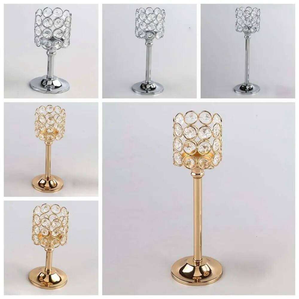 Metal Crystal Candle Holder Romantic Goblet-shaped Wrought Iron Candlestick Table Ornaments Hollow Craft Candelabra Y260131