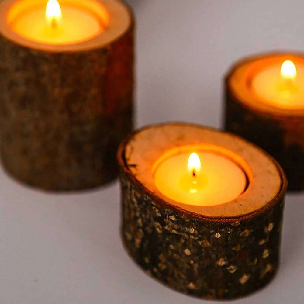 Three wooden tea lamp holders of different sizes, suitable for wedding, birthday, desktop center decoration, home decoration Y260131