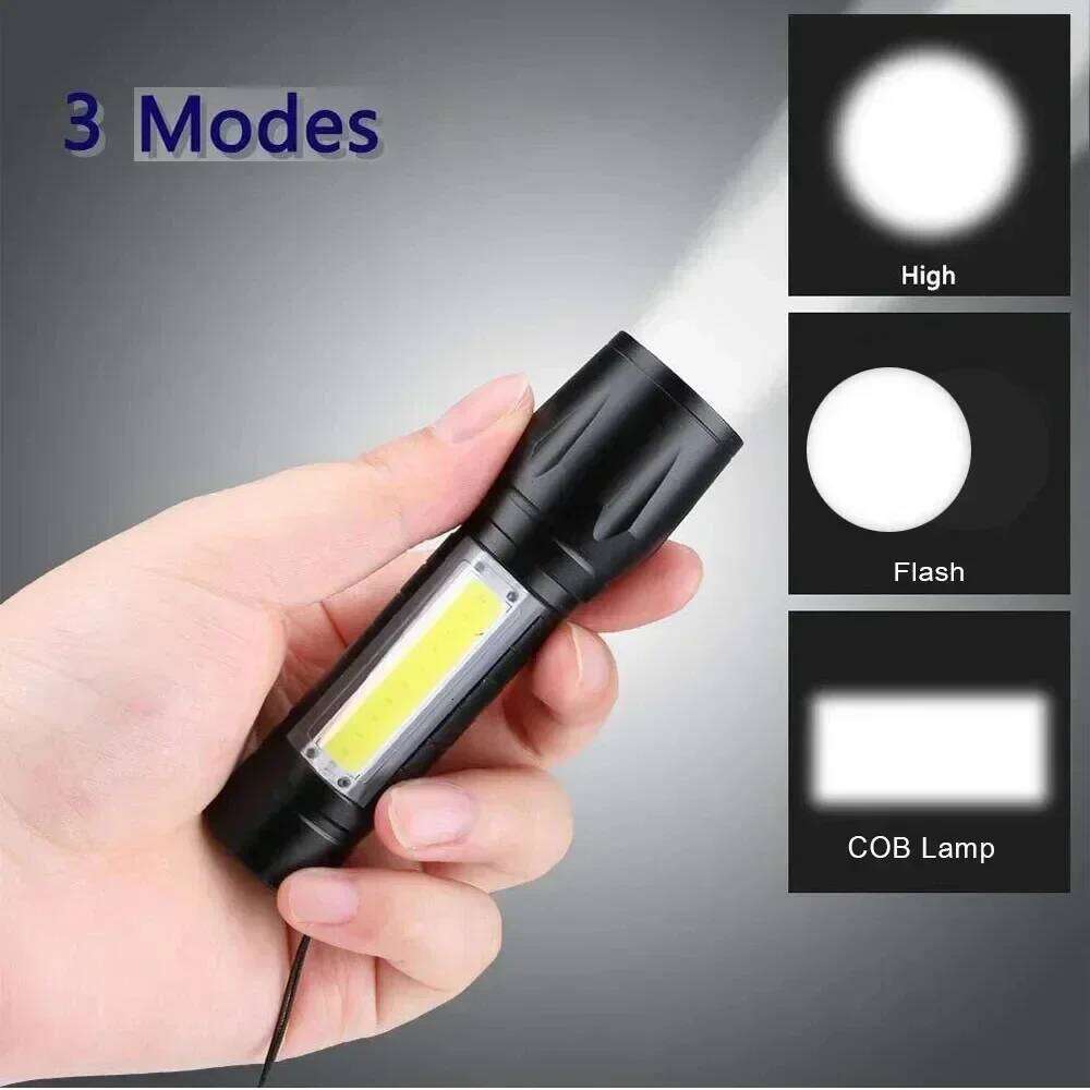 Portable COB+LED Camping Light Flashlight USB Rechargeable Zoom Tactical Lamp Waterproof Emergency Torch Christmas Gift H260131
