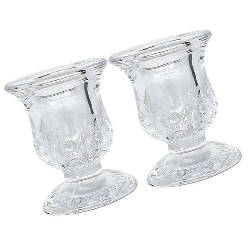 Modern Glass Taper Holder 2Pack, Clear Table Candlesticks for Intimate Weddings & Living Room Decoration Y260131