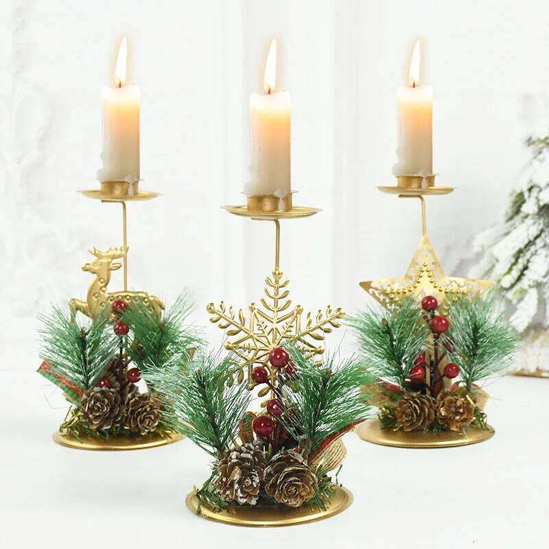 Christmas Wrought Iron Candlestick New Year Table Ornaments Santa Claus Snowflake Star Elk Candle Holder Merry Xmas Decor Gifts Y260131