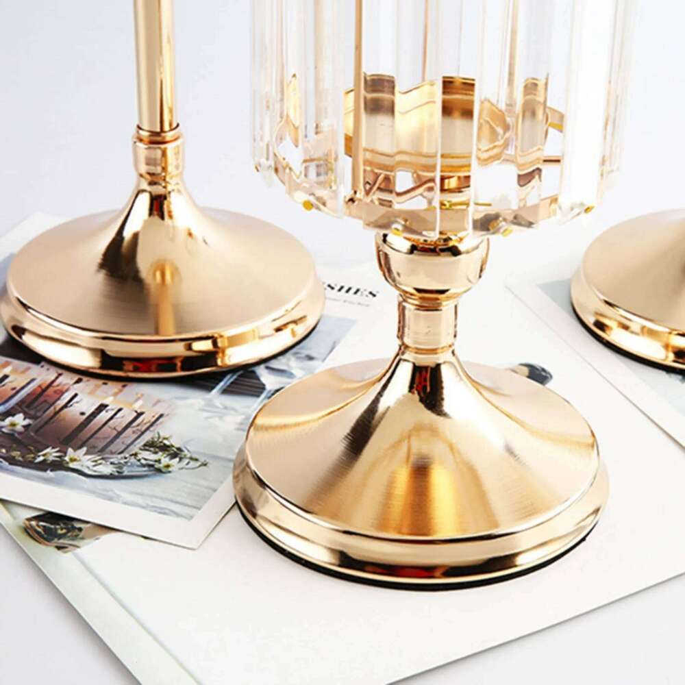 1pc Golden Pillar Holder Crystal Candlesticks for Dining Coffee Table Wedding Events Parties Home Decor Candle Holders Y260131