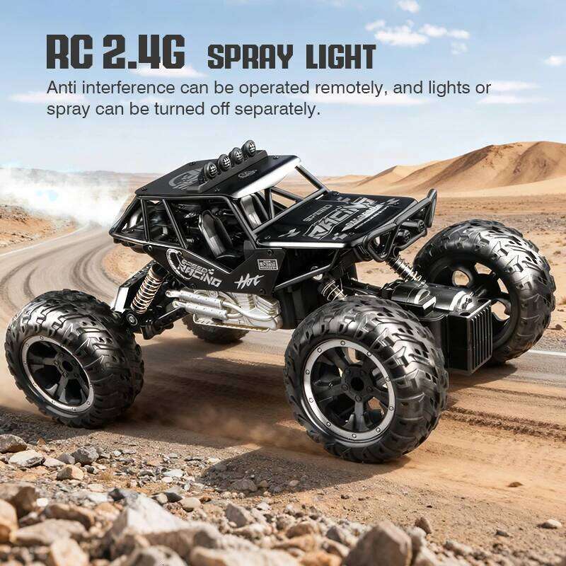 2.4g Remote Control Alloy Off-Road Climbing Car with Lights, Spray, Large Wheels, Rechargeable Children's Toy Car, Cross-Border Gift Y260131