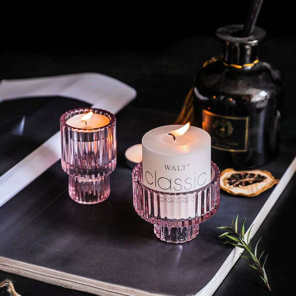 Clear Small Glass Candle Holder for Dining - Transparent Desktop Centerpiece Decor, Modern Table Design Candlesticks Y260131