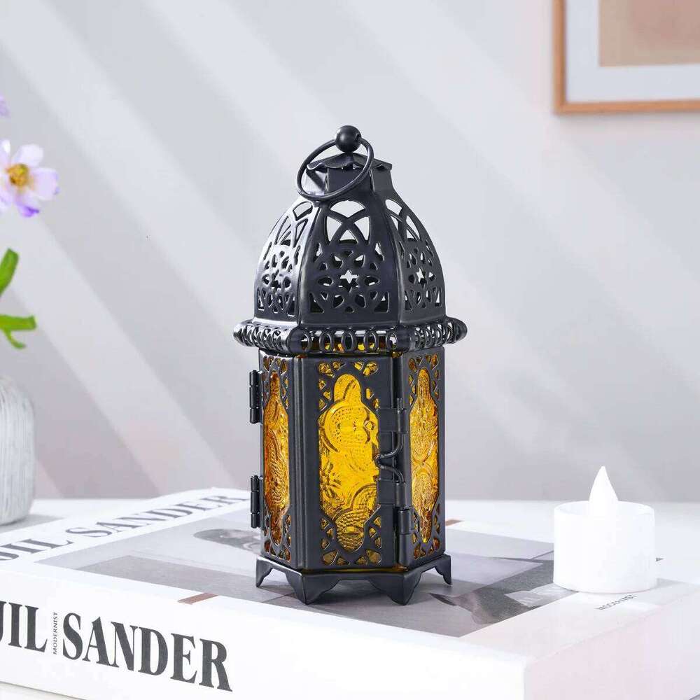 1PC, European retro ironwork hollowed-out Moroccan decorative glass candlestick, suitable for home and restaurant Y260131