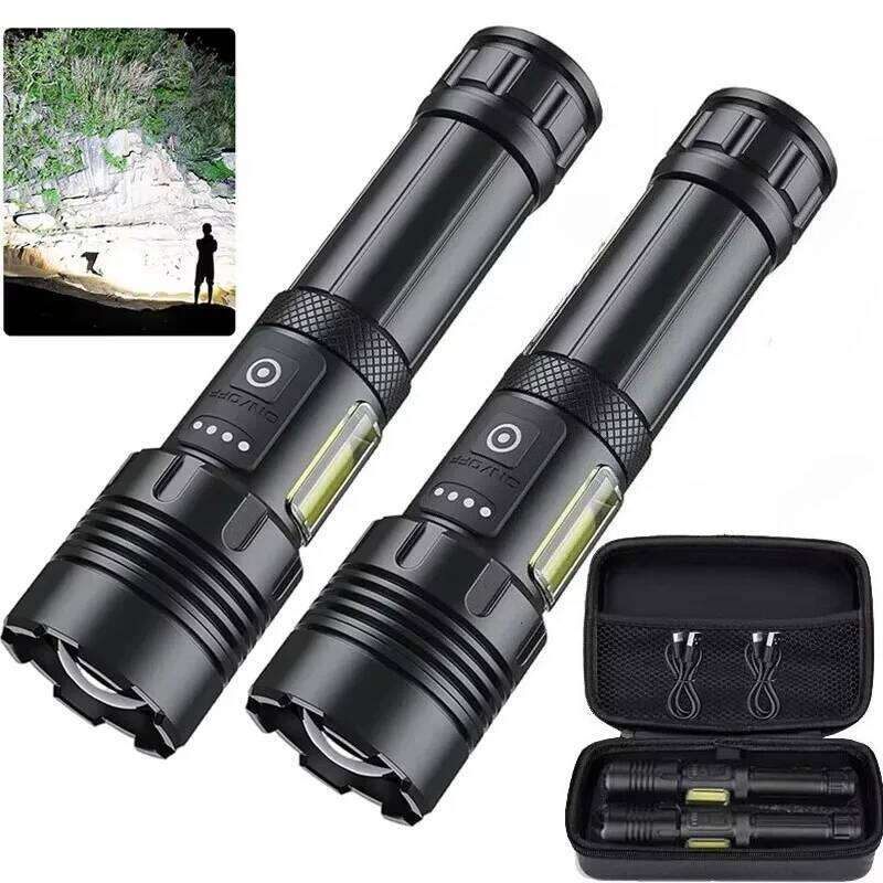 Super Bright Rechargeable Adjustable Powerful Flash Light with 7 Modes & COB Light, Waterproof Handheld Flashlight H260131