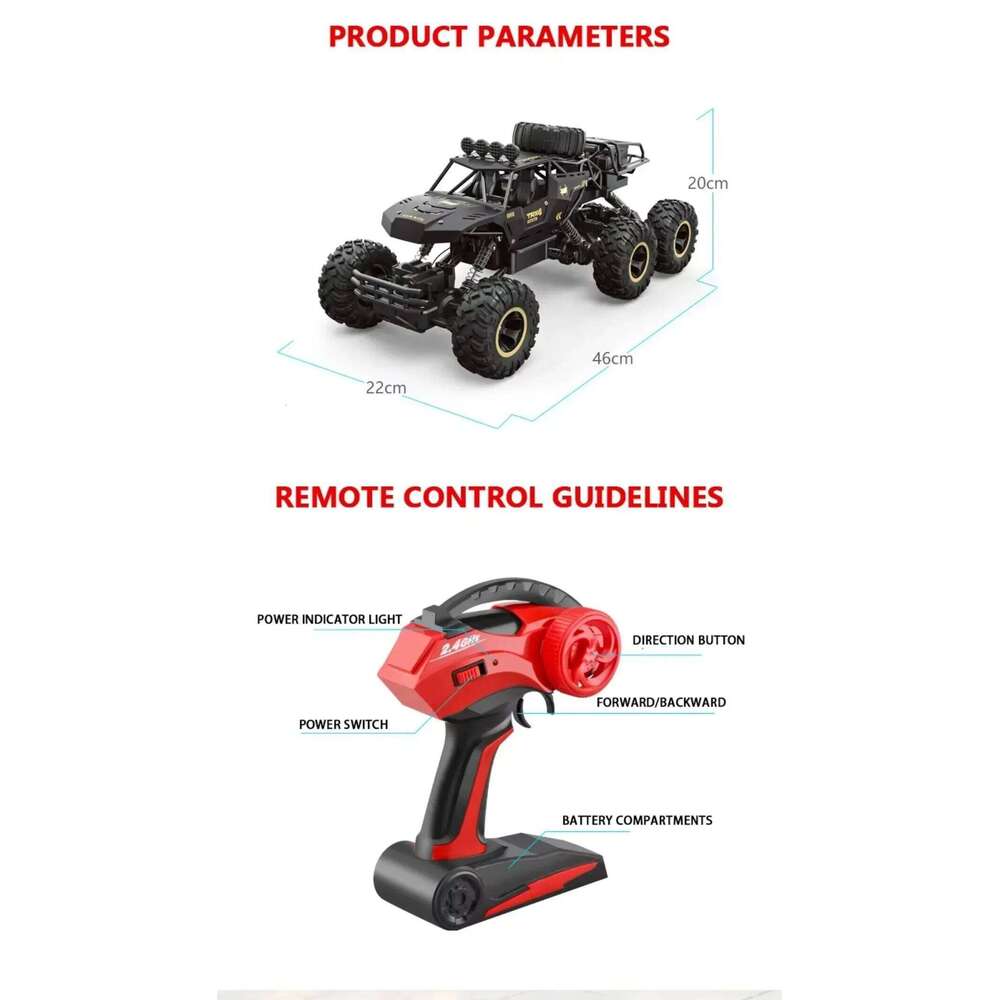 Oversized Size 4WD Car 46CM 6 Wheel RC Truck Metal Alloy Body Remote Control Offroad 4x4 Vehicles Electric Toys for Kid Child Y260131