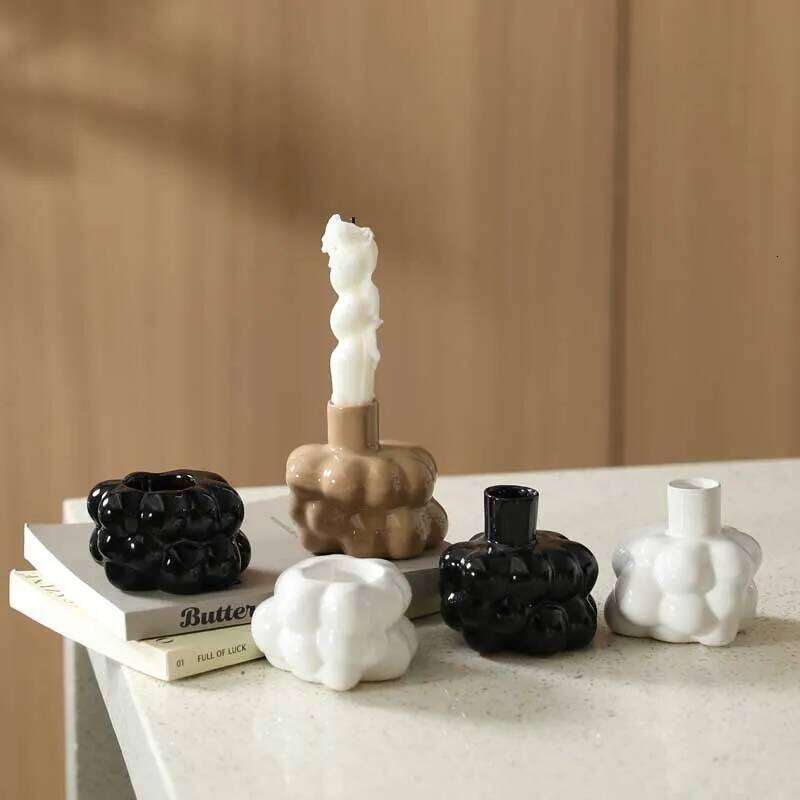 Ceramic Candle Holder Candelabrum Abstract Irregular Bubble Ornament Candlestick Home Decoration Accessories Y260131