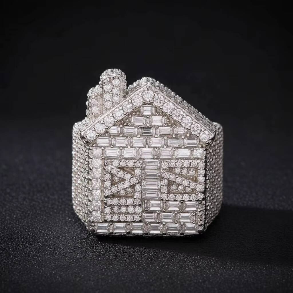 Hip Hop Fine Jewelry 38ct 9K 10K 14K 18K Real White Gold Iced Out VVS IGI Baguette Lab Grown Diamond Trap House Ring for Men