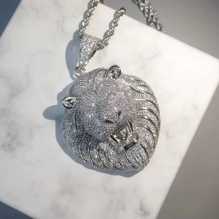 Lion Hip Hop Pendant for Necklace Made With Round Brilliant Cut Lab Grown Diamonds Studded in 10kt Solid Gold