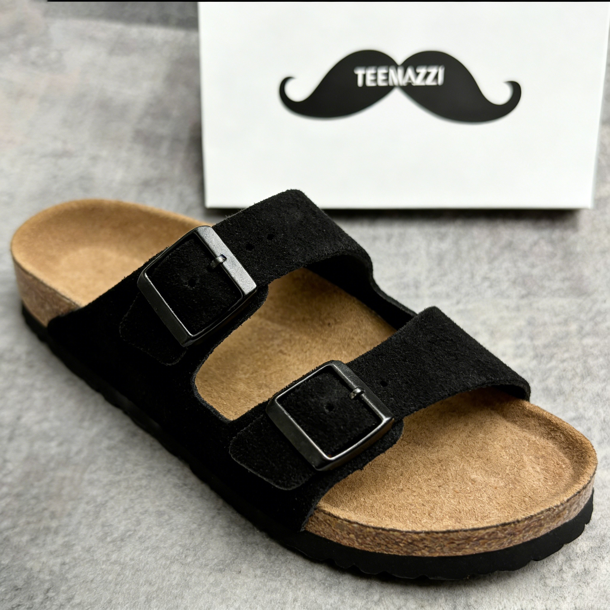 TEEMAZZI 2026 new style genuine leather cork slippers, unisex, frosted, double-breasted, thick-soled, fashionable, suitable for outdoor wear