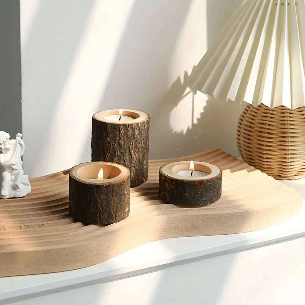Three wooden tea lamp holders of different sizes, suitable for wedding, birthday, desktop center decoration, home decoration Y260131