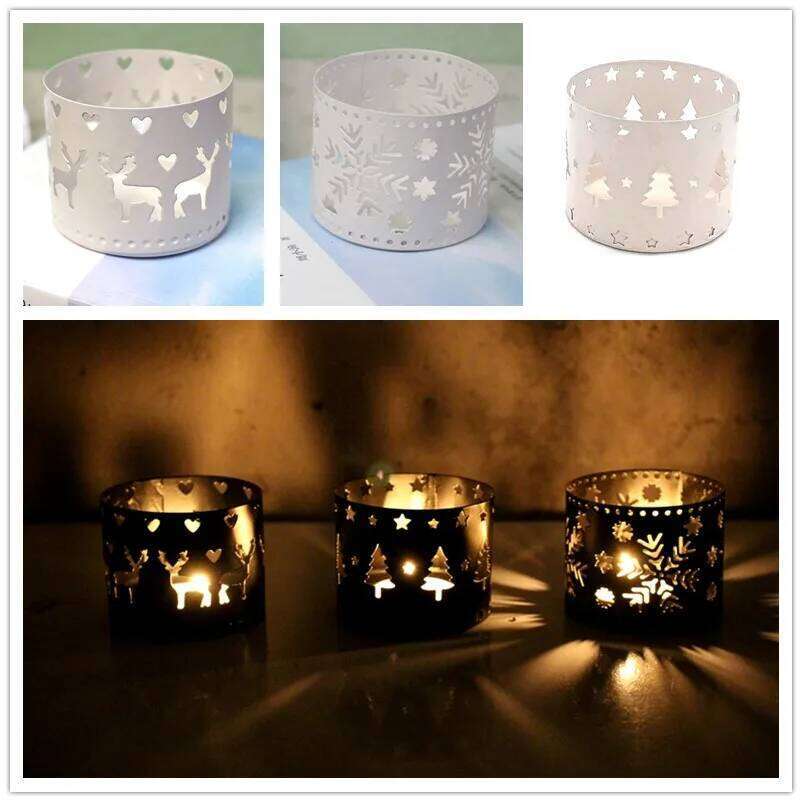 New 1 Pcs Vintage Christmas Holder Iron Hollow Snowflake Tree Deer Home Party Candle Stand Table Decoration Y260131