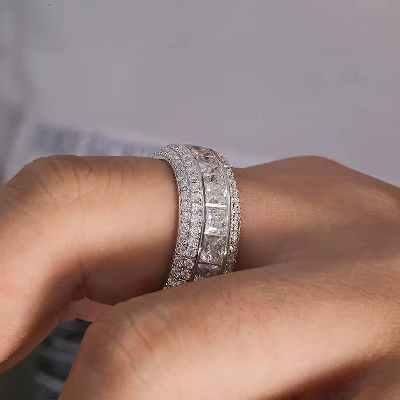 Iced out VVS Lab Grown Full Diamond Mens Ring Luxury 10K 14K 18K Gold GIA Certified Trendy Hip Hop Wedding Ring