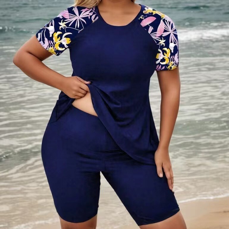 New Large Size High Neck Skirt Bikini High Waist Long Shorts Diving Suit
