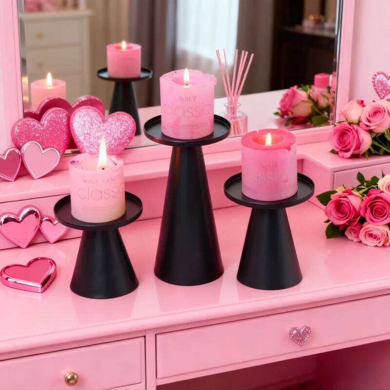 3pcs Copper-Plated Tea Light Candlestick Set for Wedding Home Decoration Table Black Candle Holder Y260131