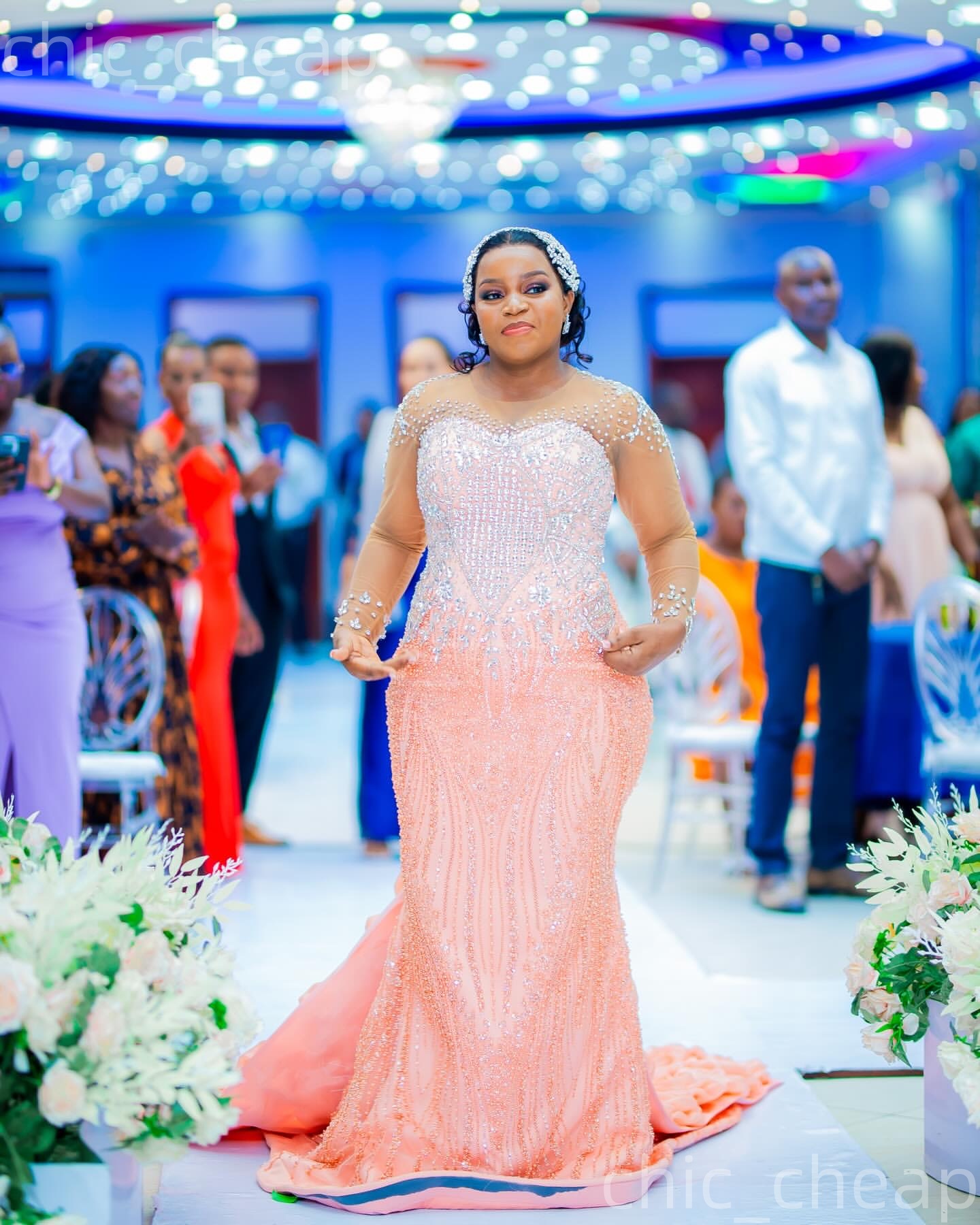 Aso Ebi Pink Mermaid Prom Dresses 2026 Beaded Crystals Full Sleeves Sequined Evening Formal Party Second Birthday Engagement Gowns Dress For Special O