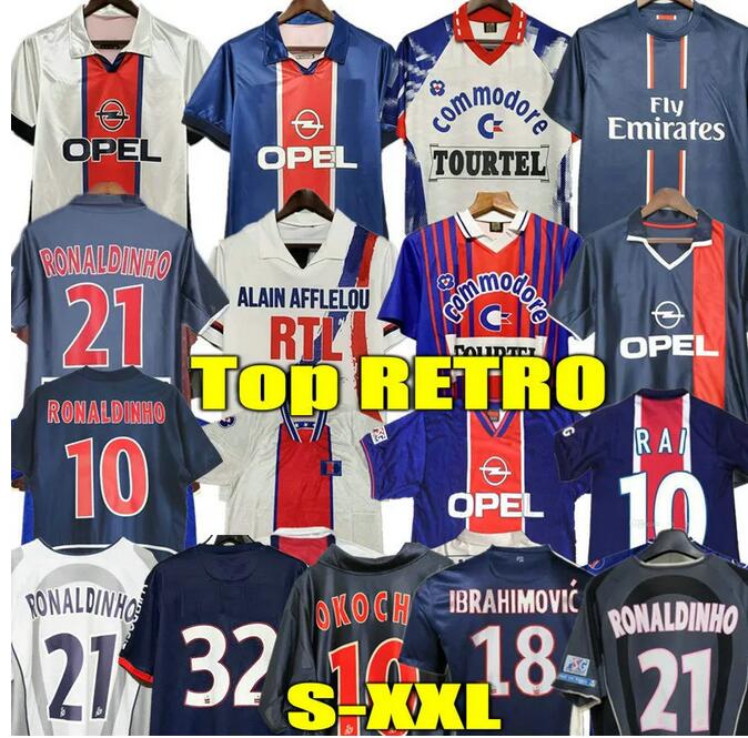 Paris RONALDINHO Retro Psges Jerseys Mbappe OKOCHA 93 94 95 96 13 14 LEROY ADAILTON 98 99 00 01 02 03 90 92 19 20 classic RAI ANELKA Ibrahimovic camisas de futebol SIMONE