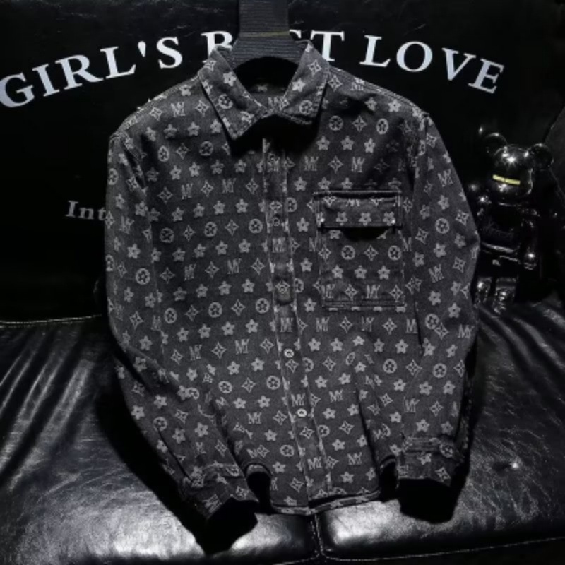 New design jacket 2026 Men's Graphic Print Denim Shirt, Bad Boy Style Workwear Shirt Jacket, Vintage Flannel Lined Casual Top
