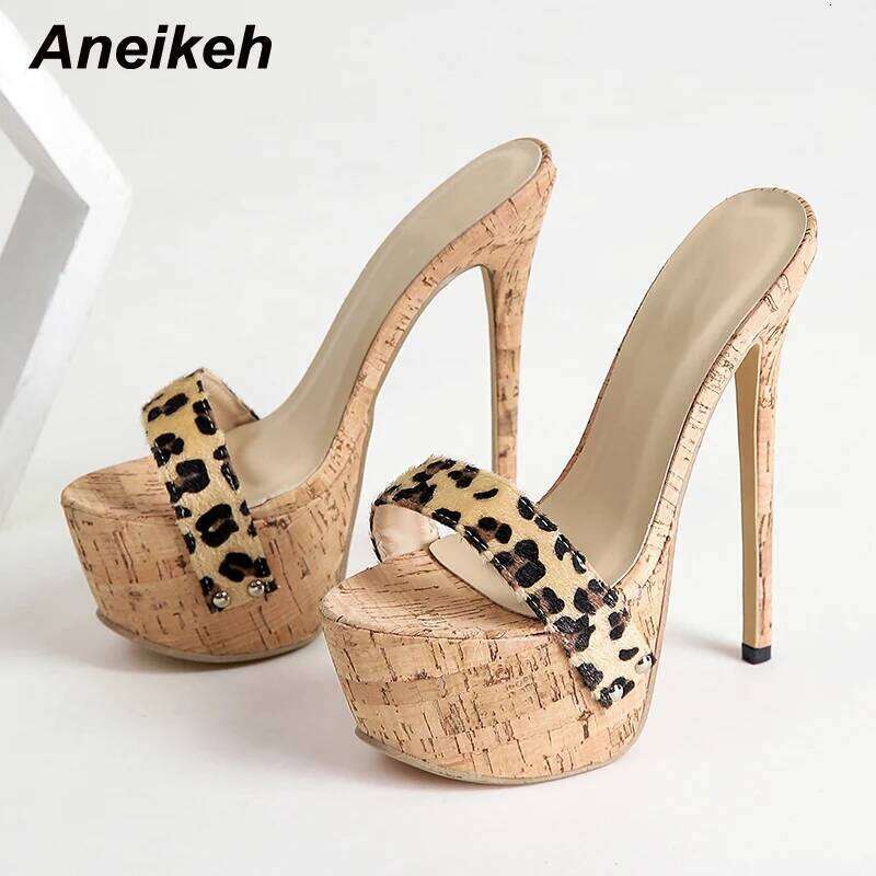 Aneikeh Sexy Leopard Platform Sandals High Heels 2025 Summer Slippers Mules Ladies Fashion Peep Toe Slip On Club Shoes Sliders