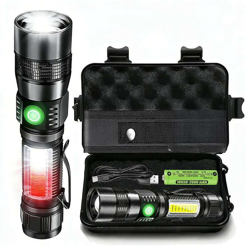 Super Bright LED Zoom Flashlight With 365nm UV USB Rechargeable Outdoor Tactical Flashlights Use 18650 Battery Emergency Torch H260131