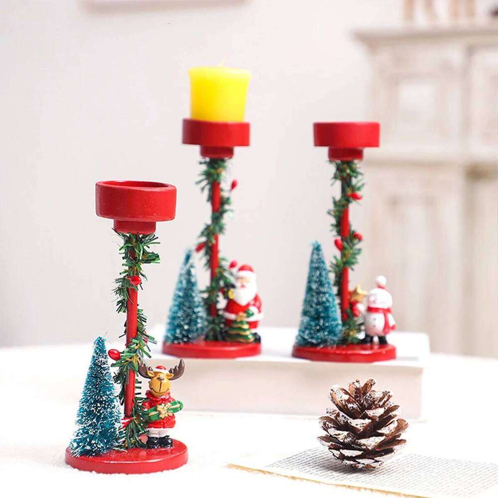 Desktop Resin Tree Santa Claus Candle Holder Christmas Party Decorations Ornaments Y260131