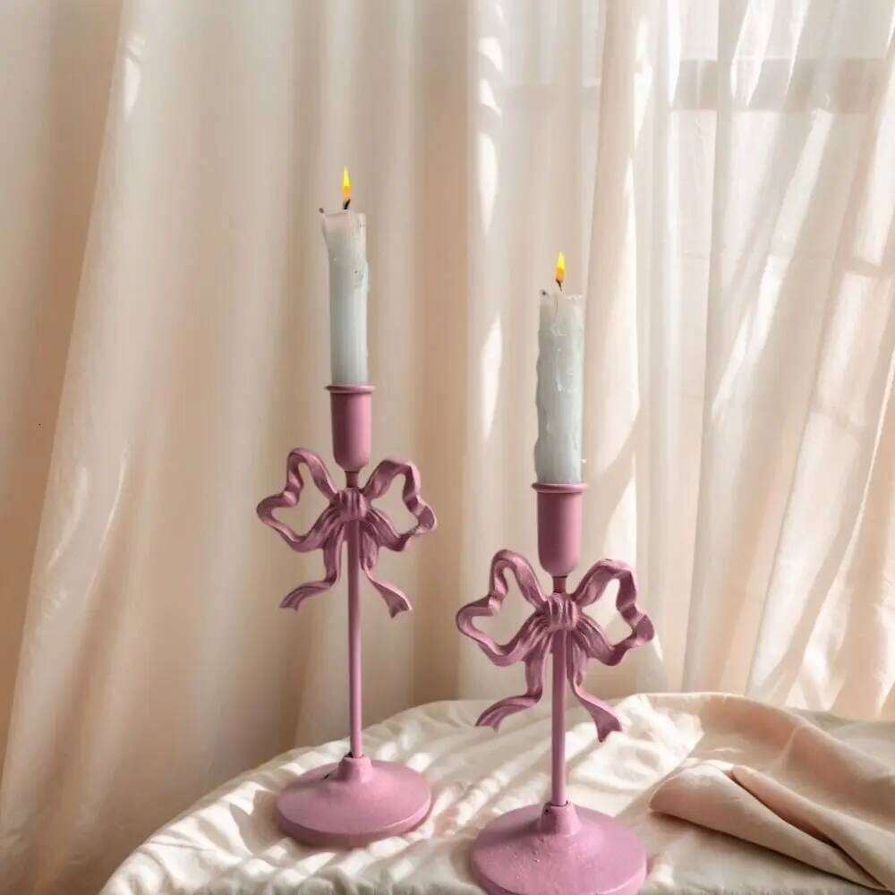 Wrought Iron French Bow Candlestick High Footed Romantic Bowknot Holder Decorative Single Head Candle Containers Y260131
