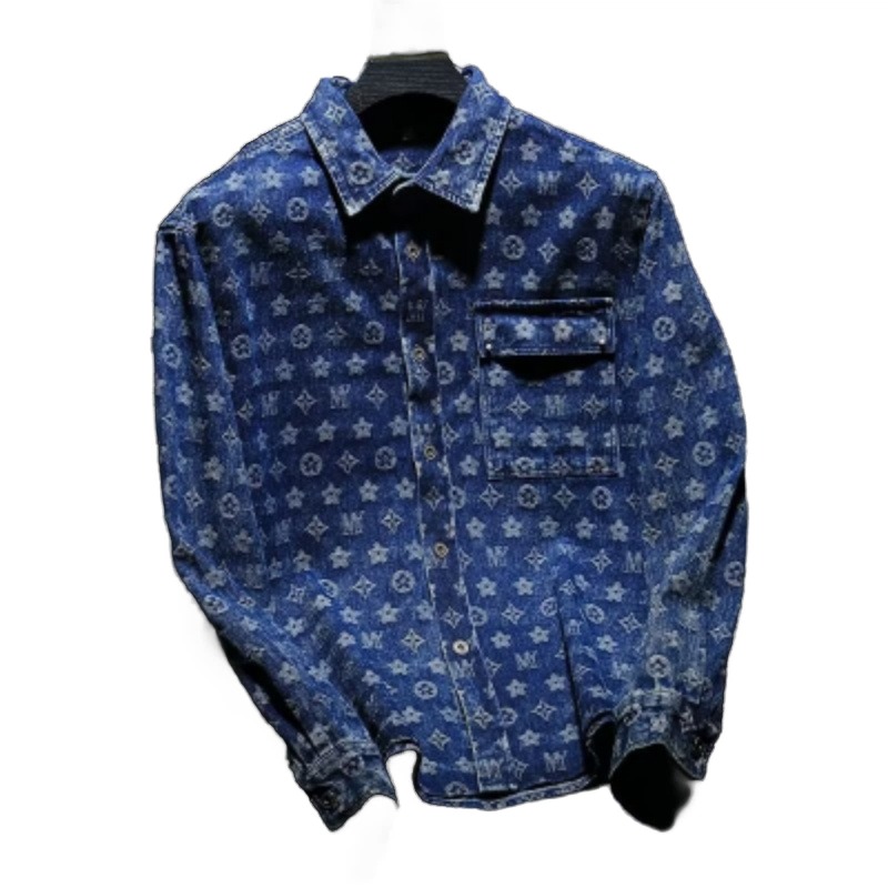 New design jacket 2026 Men's Graphic Print Denim Shirt, Bad Boy Style Workwear Shirt Jacket, Vintage Flannel Lined Casual Top