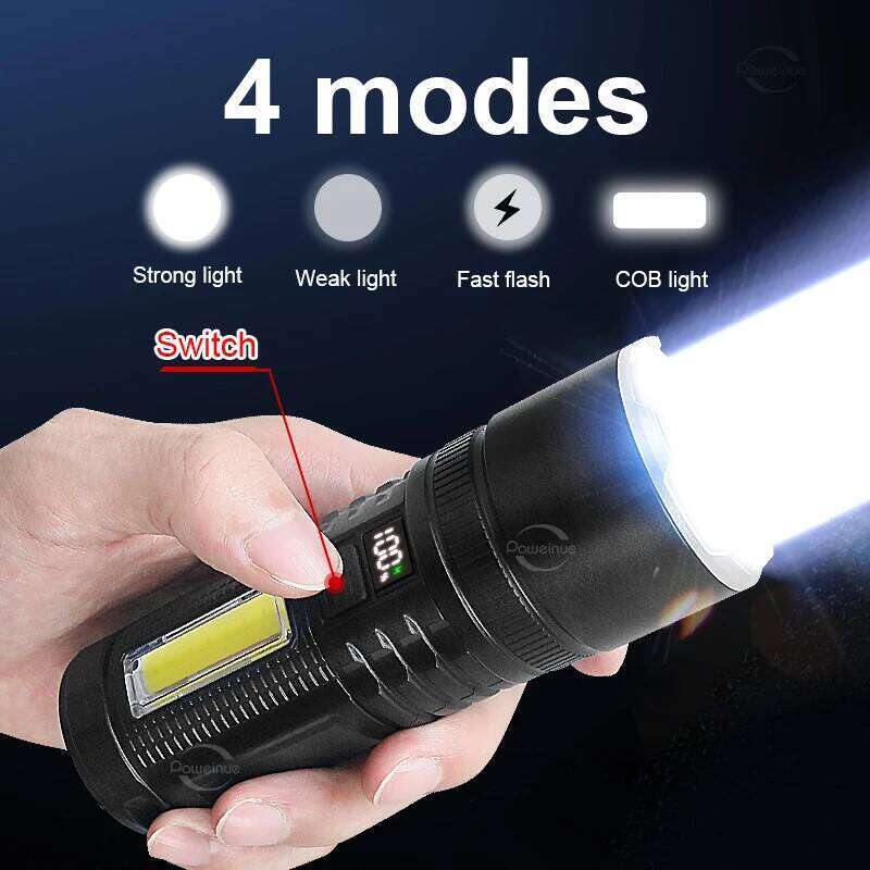 100000LM White Laser Powerful Flashlight Rechargeable Flash Long Range Torch With COB Side Light and OLED Power Display H260131