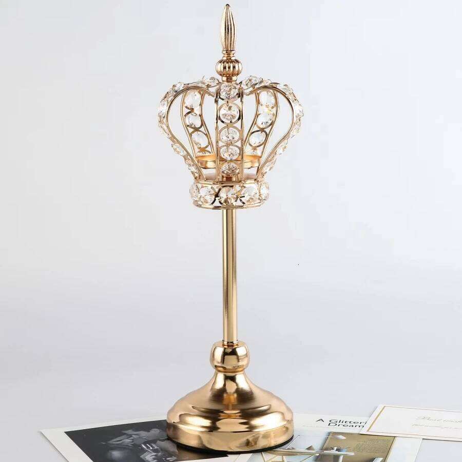 Golden Crystal Votive Holder Crown Shape Tealight Candle Holders, Vintage Candlestick for able Centerpiece Wedding Gift Y260131