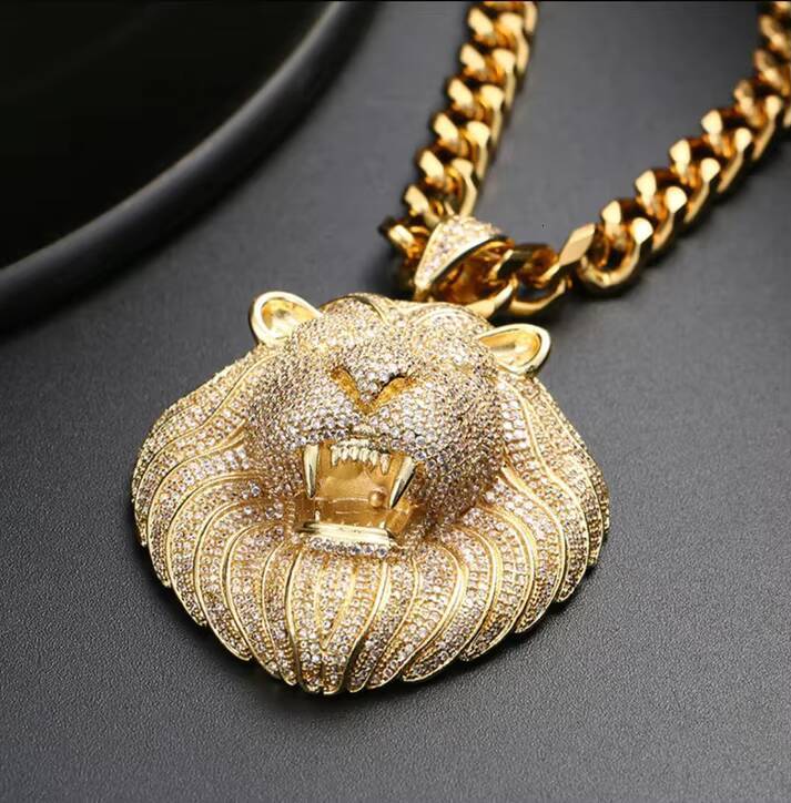 Lion Hip Hop Pendant for Necklace Made With Round Brilliant Cut Lab Grown Diamonds Studded in 10kt Solid Gold