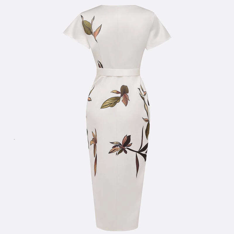 2026 European and American Fashion Cross-Border New Satin Printed Belted Dress