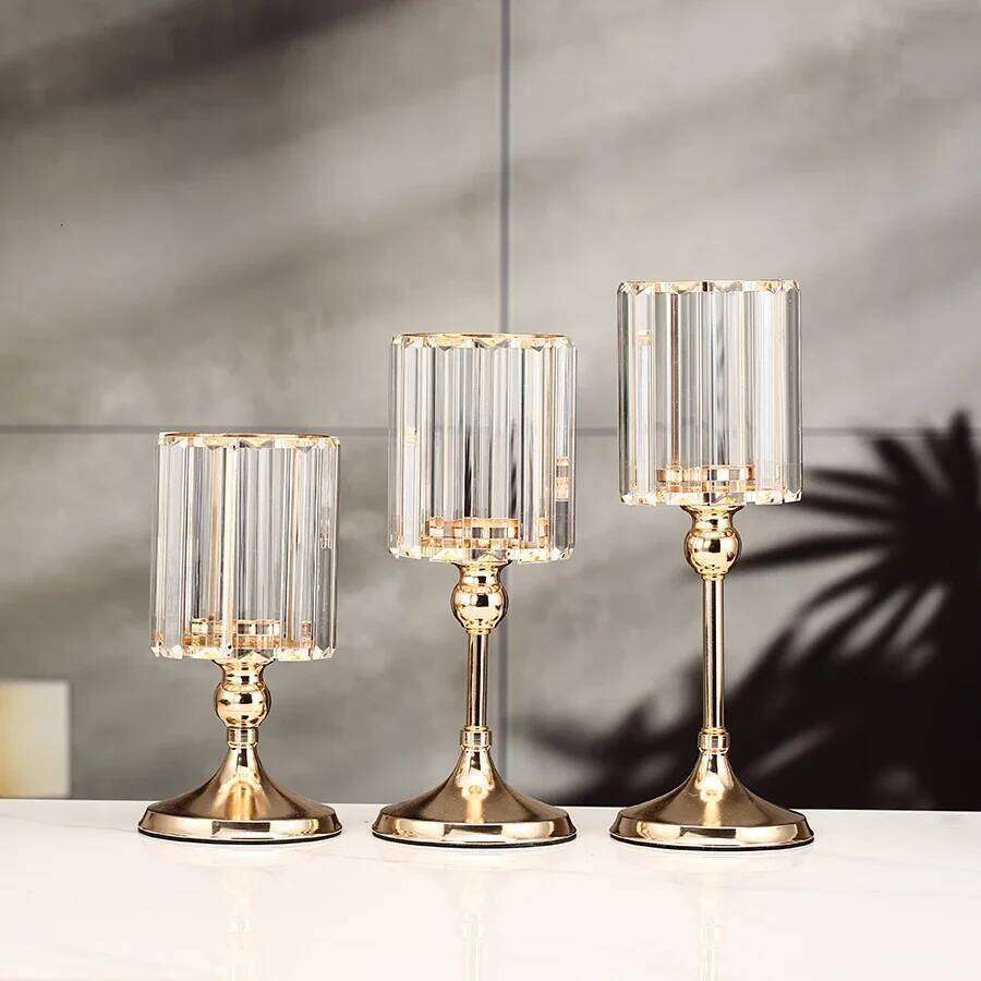 1pc Golden Pillar Holder Crystal Candlesticks for Dining Coffee Table Wedding Events Parties Home Decor Candle Holders Y260131