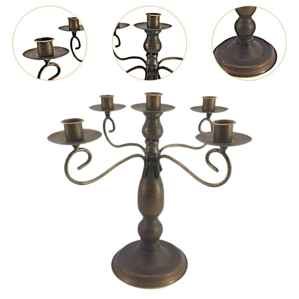 5 Arm Candle Holder Metal Candelabra Home Living Room Candelabrum Candlestick for Valentine's Day Christmas Halloween Kitchen Y260131
