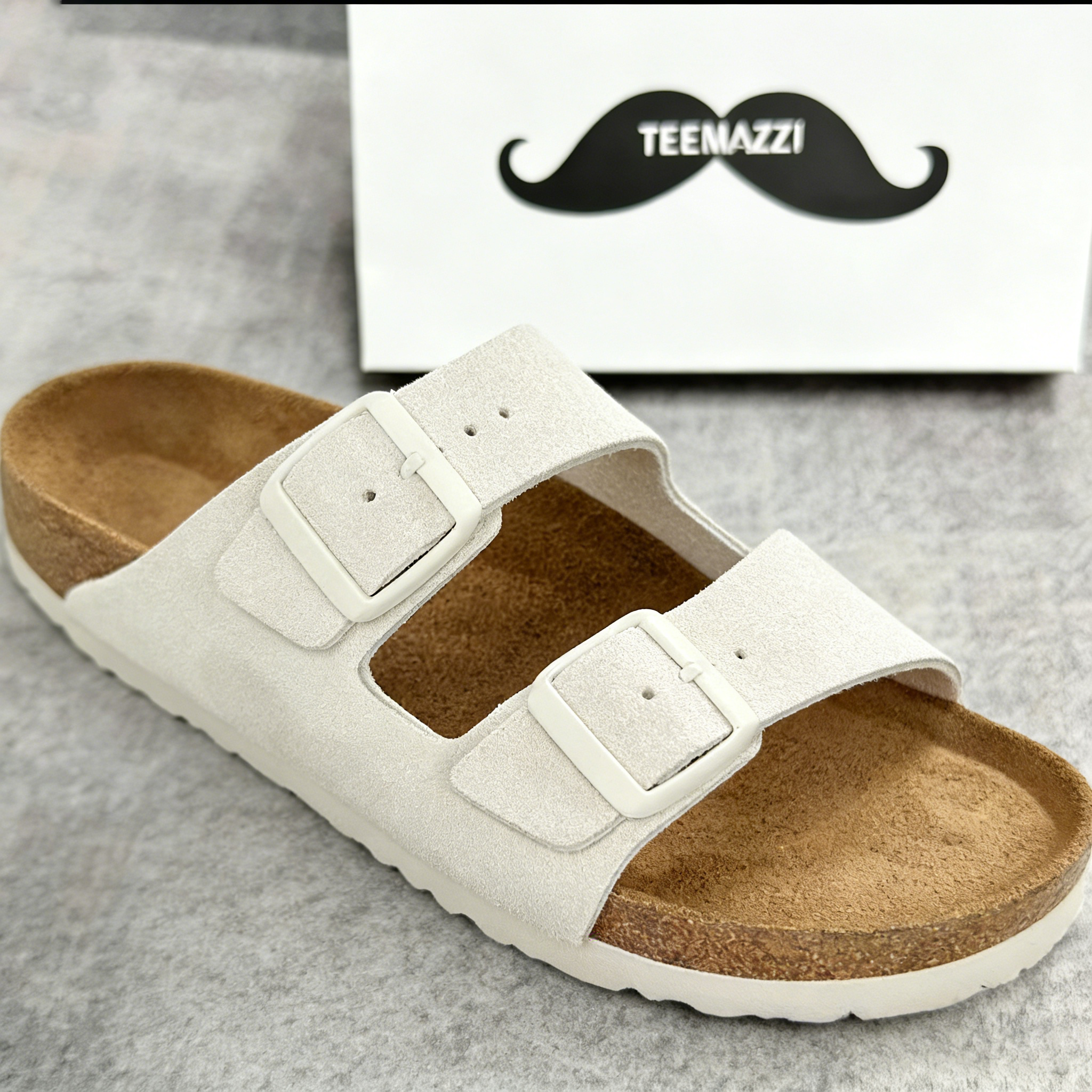 TEEMAZZI 2026 new style genuine leather cork slippers, unisex, frosted, double-breasted, thick-soled, fashionable, suitable for outdoor wear