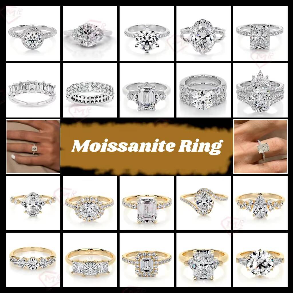 New Design Moissanite Engagement Ring 925 Silver Luxury Fully Iced Out Rectangle Shape Moissanite Ring