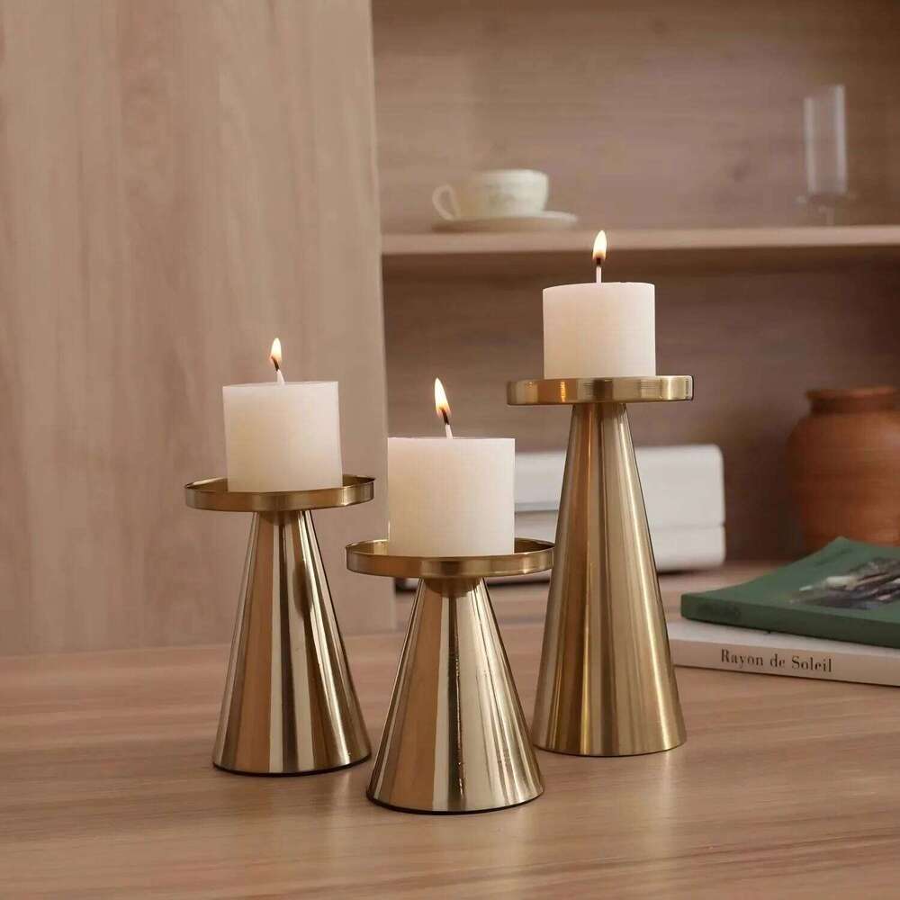 3pcs Copper-Plated Tea Light Wedding Home Candlestick Set Table Decoration Candle Holder Y260131