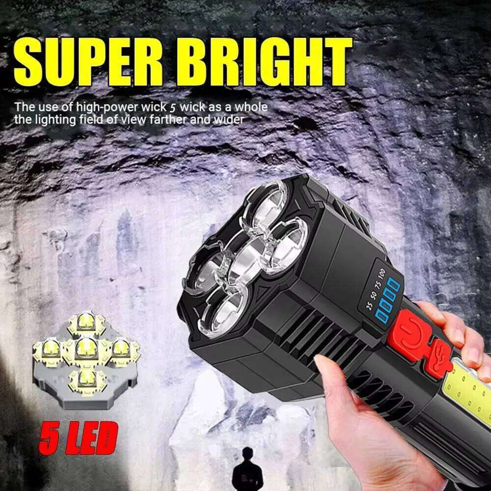 High Power Led Flashlights Rechargeable Spotlight with Side COB 3 Modes for Camping Adventure Outdoor Lighting H260131