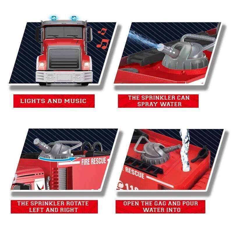 Rc Fire Engine Car 2.4G Remote Control Truck with Sound Lights Ladder Sprinkler Rescue Vehicle Kids Xmas Newyear Gift Y260131