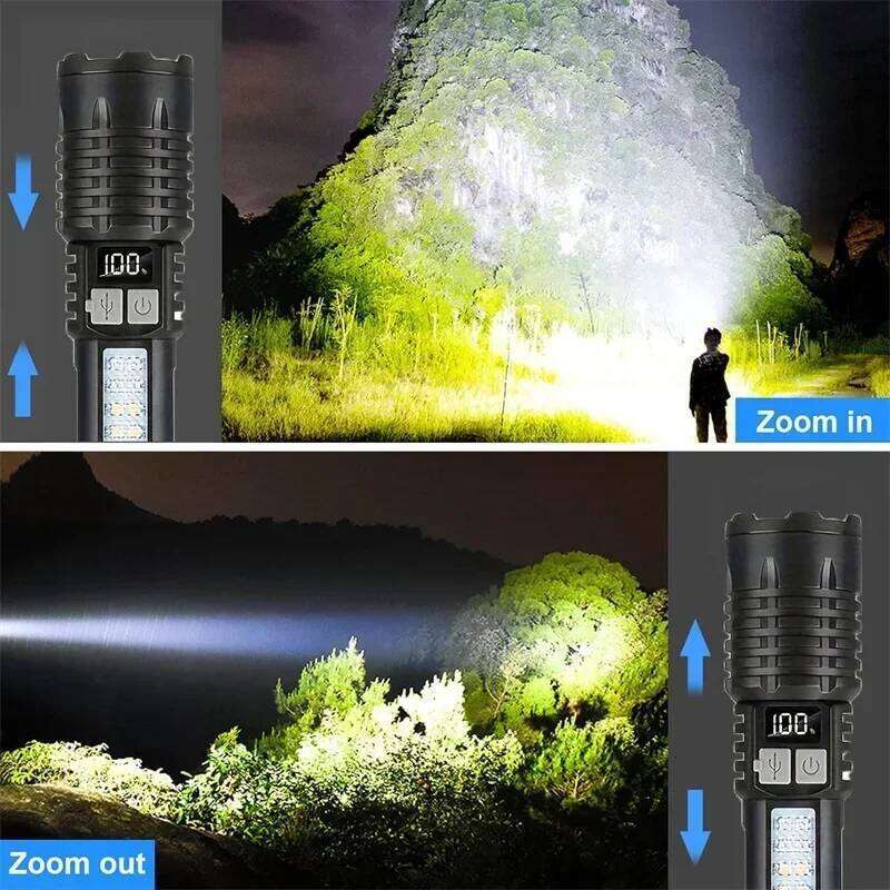 High Strong Power LED Flashlights USB Rechargeable Portable Tactical Torch With COB Side Light Camping Fishing Zoom Lantern H260131