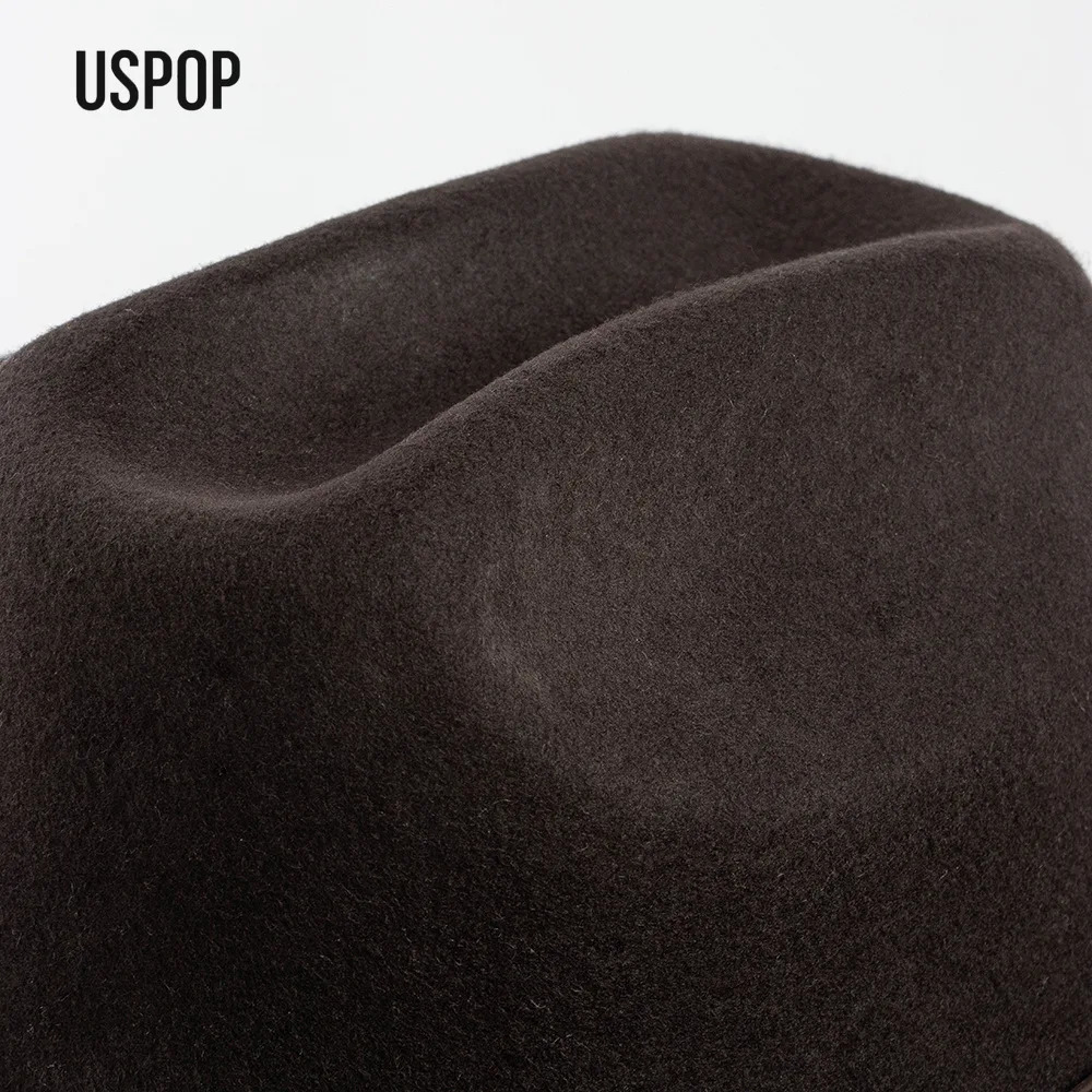USPOP Autumn Winter Western Cowboy Hat Unisex Casual Studded Wool Felt Hat with Belt Large Size Fedora Available in Sizes S-XL 260120
