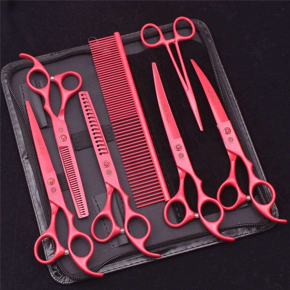7.0 Pet Grooming Scissors Set Japanese Steel Straight Curved Dog Cat Cutting Thinning Shears Hair Comb Hemostatic Forceps Z3103 C260131