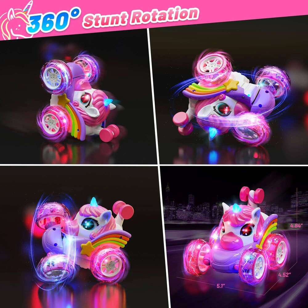 2.4G RC Unicorn for Girls Remote Control Stunt Car with Lights, Drift, Chase, Twist Dance, Fun Birthday & Holiday Gift Y260131